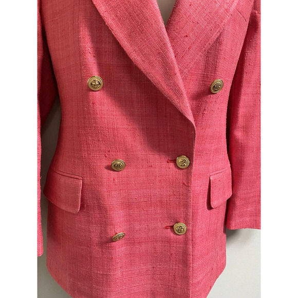 Ann Freedberg 100%Silk Pink Double Breasted Blazer Jacket with Gold Buttons~8 - Picture 5 of 6